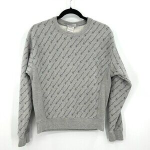 CHAMPION Gray All Over Print Reverse Weave Pullover Crew Neck Sweater Medium